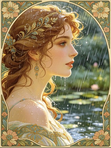 Art nouveau signora - art, lago